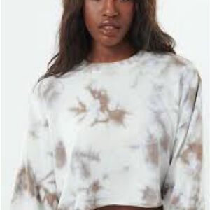 Garage Tie-Dye Cropped Sweatshirt in White and Brown